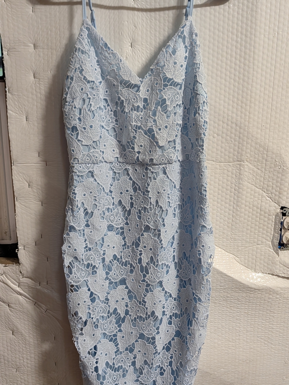 Light Blue Lace Midi Slip Dress - Unbranded